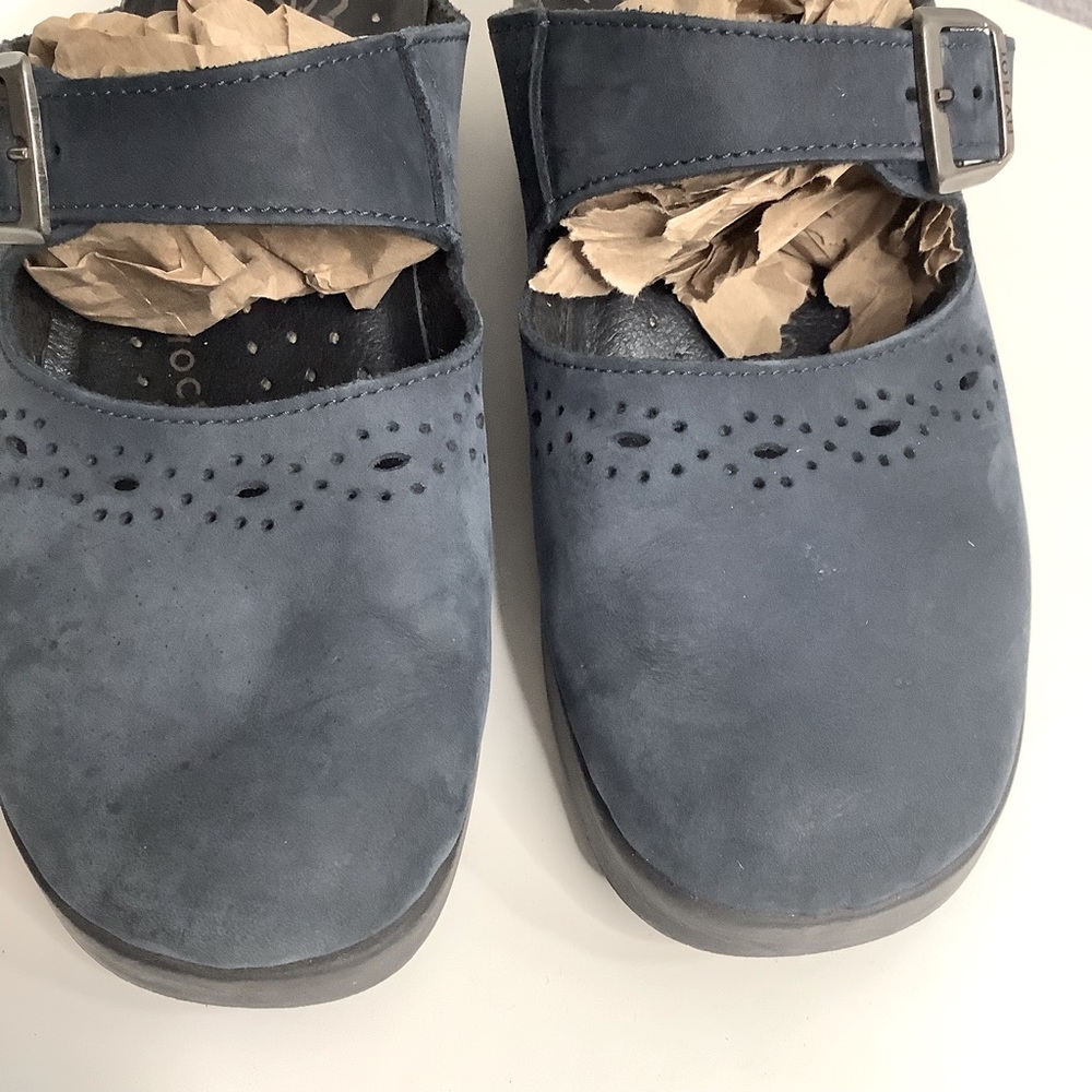 Fly Flot Blue Anatomic Italian Anti-Shock Mary Jane Mules Women 7.5-8/ EUR 38 - Picture 5 of 10